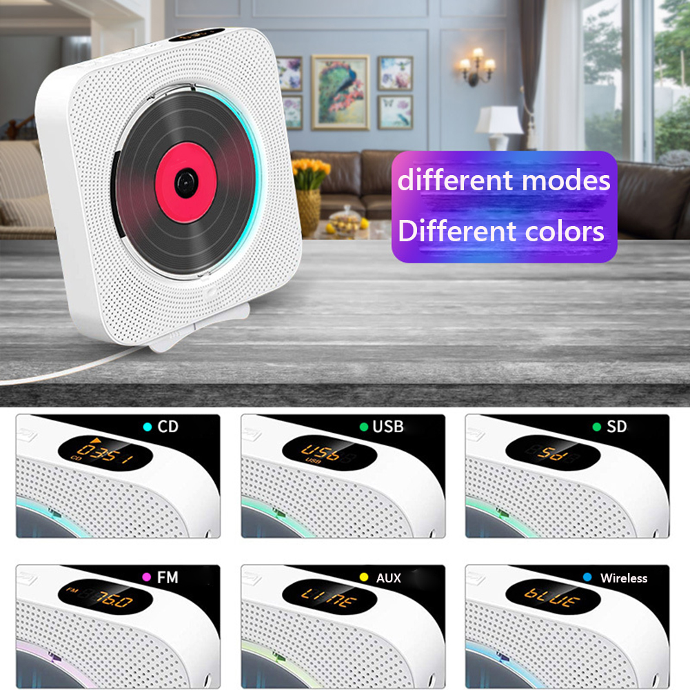 Portable CD Music Player Wall Mounted Bluetooth-compatible 5.1 3.5mm Music Player FM Radio Stereo Speaker CD Player with Bracket
