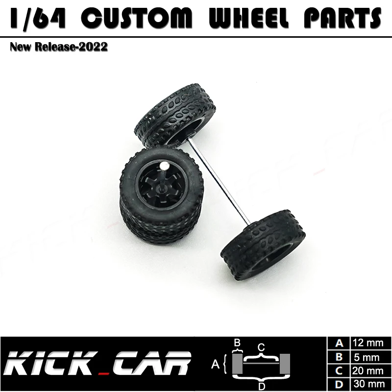 1/64 Rubber Tires & Diecast Car Wheels for 1:64 For Miniature Large Sedan Off-Road Dedicated to Pickup Trucks
