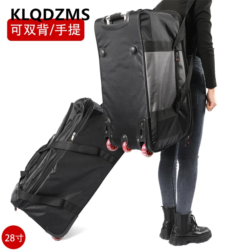 High-quality KLQDZMS Universal 28"30"Inch Trolley Suitcase Large Capacity Folding Hand Lage with Wheels Rolling Travel Bag smile