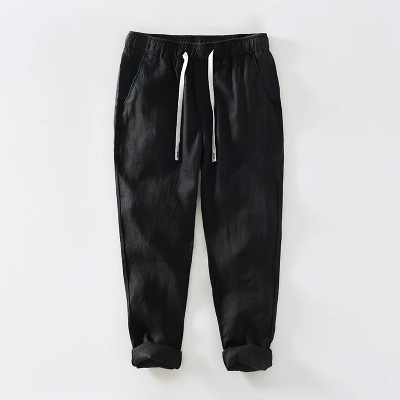 Spring Summer New Pure Color Linen new 2025 Pants Men Clothing Casual Simple Oversize Trousers B8236