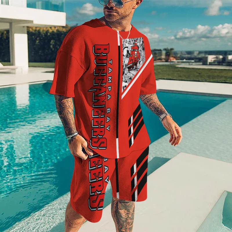 Men's Sportswear Suit Rugby 3D Printed Casual Round Neck Short Sleeve T Shirts Short 2 Piece Sets Beach Oversized Men Clothing