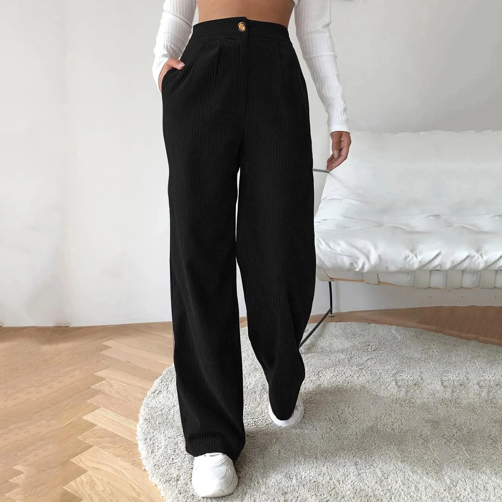 High new Waist Cord Wide Leg Pants Straight Pants For Women Plus Size Big Size Corduroy Pants Women Sweatpants 2025 Pantalones De Mujer