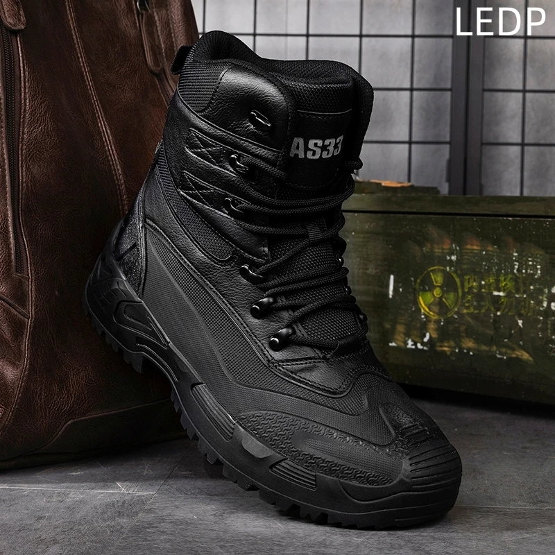 Men's Large Size Outdoor Field Training Hiking Military Boots High-top Hiking Outdoor Wear-resistant Comfortable Breathable
