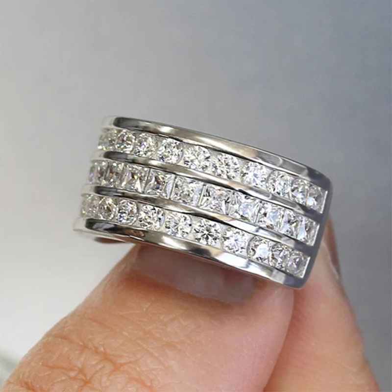 Sterg Sier Wedding Ring: Princess Cut 5A Cubic Zirconia Eternity Band