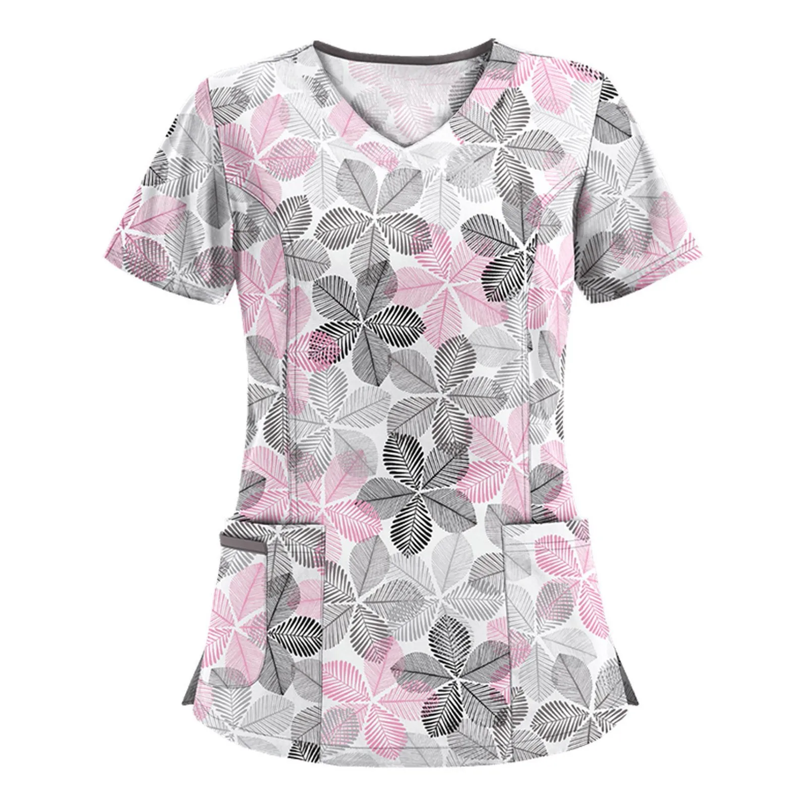 Scrubs Tops Surgical Uniform Women Floral Print V Neck Short Sleeve Tunic Medical Nursing Care Workers Nurse Uniforms Blouse