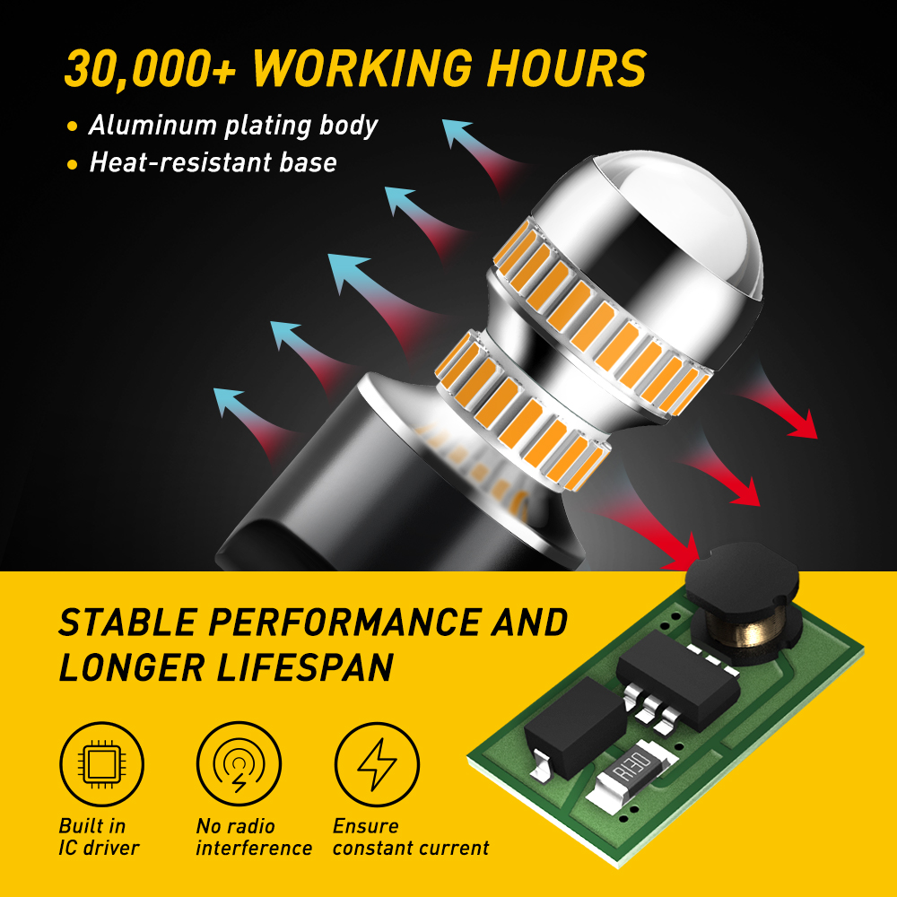 AUXITO 2x T20 LED 7440 WY21W W21W Led Light Bulbs 7443 W21/5W 3156 3157 Led T25 Super Bright Yellow Car Turn Signal Light 12V