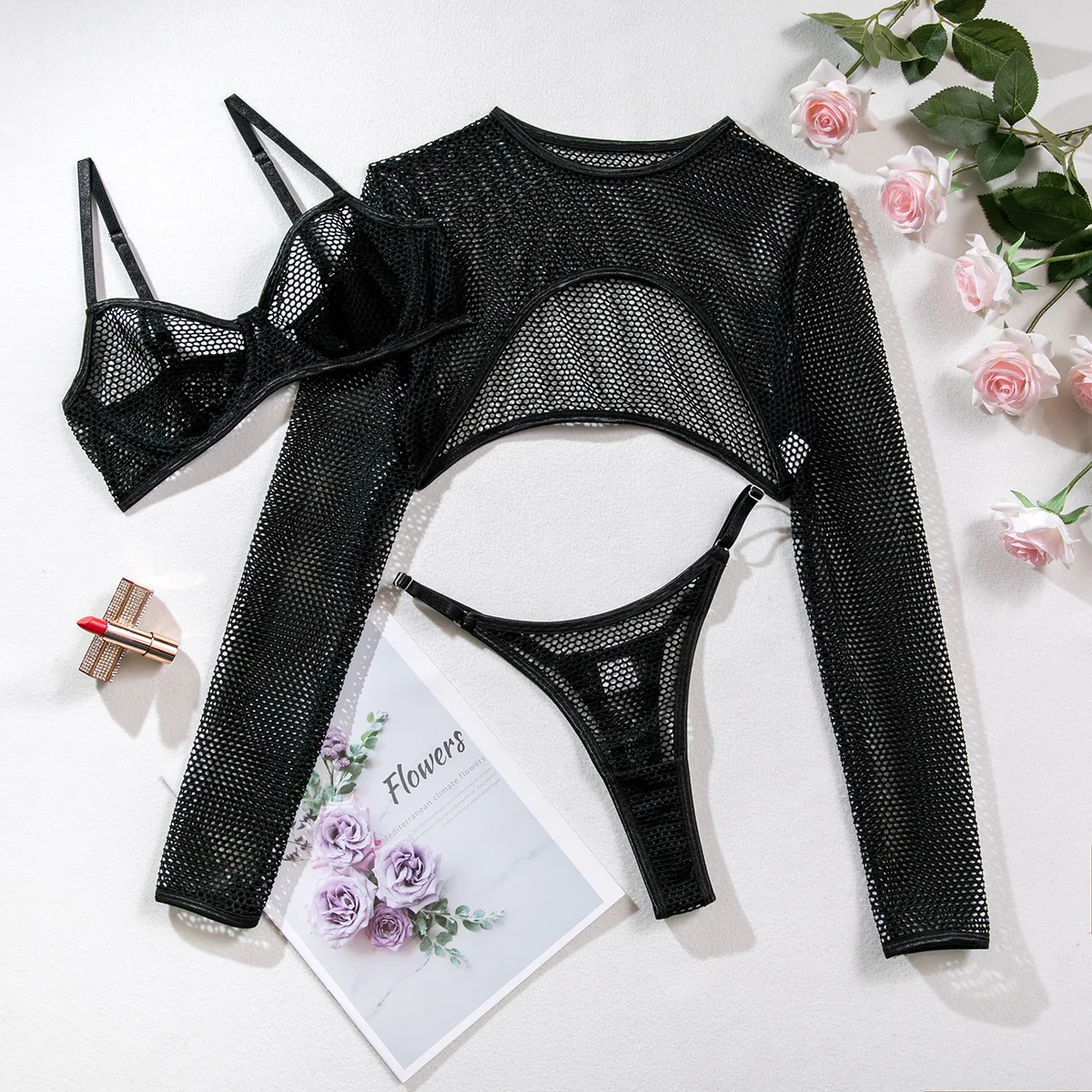 MeiKeDai Mesh Transparent Bra Set Women Sexy Erotic Lingerie Sensual Bra + Panty Underwear Sets Cover Up Sex Woman Underwear