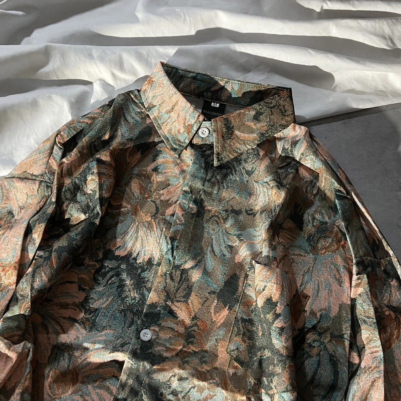 Mafokuwz Couple Oil Painting Floral Long-sleeved Shirt Japan Retro Loose new Vintage Unisex 2023 Spring 2025 Autumn Trend Highhstreet Top