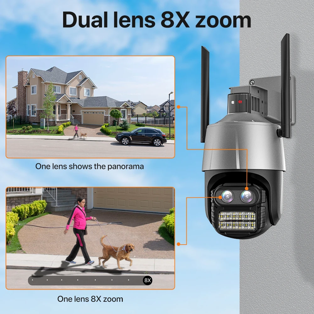 WIFI IP Camera 4K 8MP PTZ Camera Outdoor 2.8+12mm Dual-Lens 8X Zoom Security Camera Auto Tracking P2P CCTV Surveillance iCSee