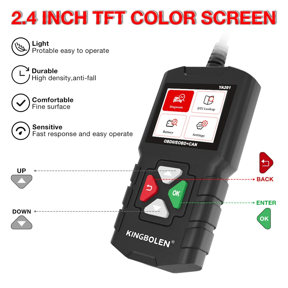 YA201 Car OBD2 EOBD new Code Reader Professional Auto Scanner for Engine Check YA-101 Car Diagnostic Tools for 2025 KING-BOLEN PK CR3001