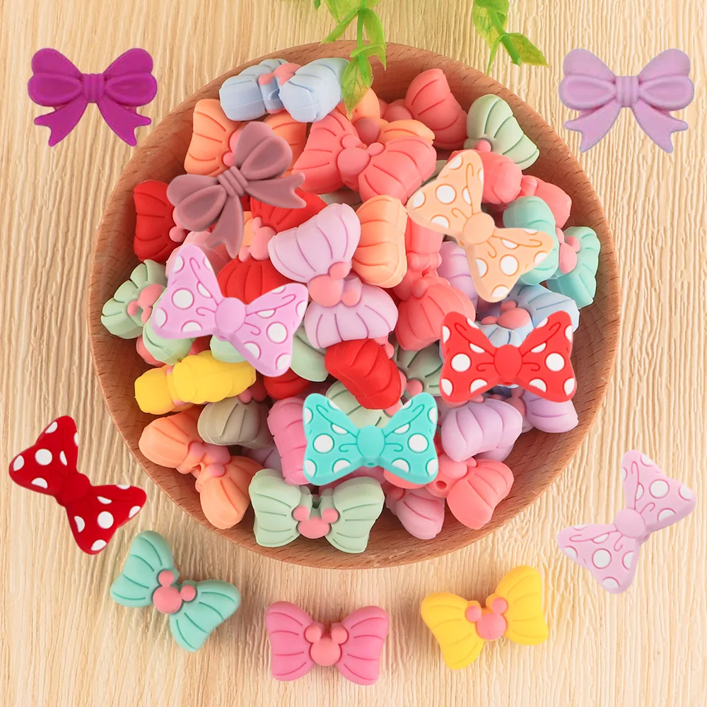 Kovict 10pc Bowknot Silicone new Beads For Jewelry Making Food Grade Mini Bow 2025 Tie Beads DIY Pacifier Chain Accessories