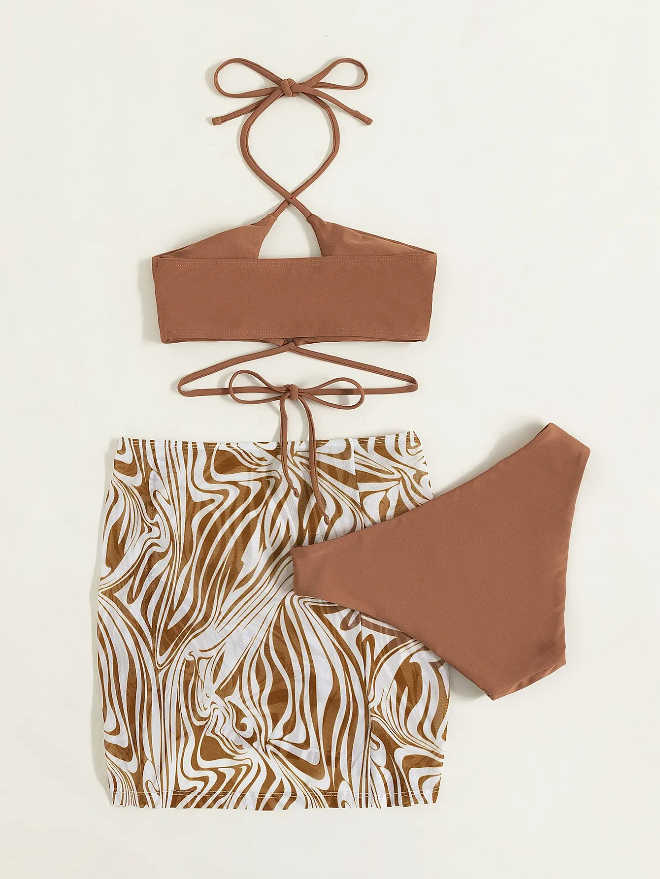 3 Pieces Solid Cross 2025 Bikini Swimsuit & Fluid Patter Beach new Skirt Swimwear Women 2023 Bathing Swimming Suit Female Beachwear