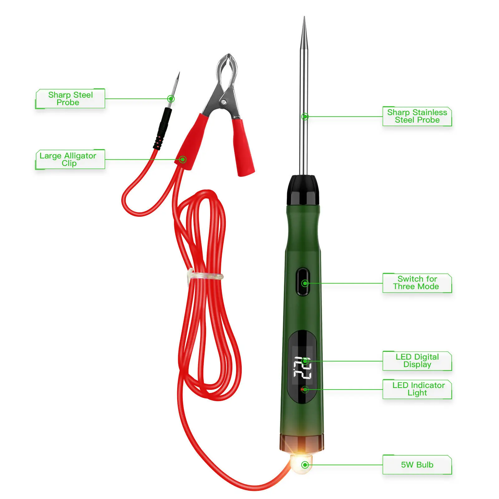JDiag P50 Automotive Circuit Tester Car Power Circuit Probe Kit 12V 24V Digital Display Circuit Load Polarity Voltage Test Pen
