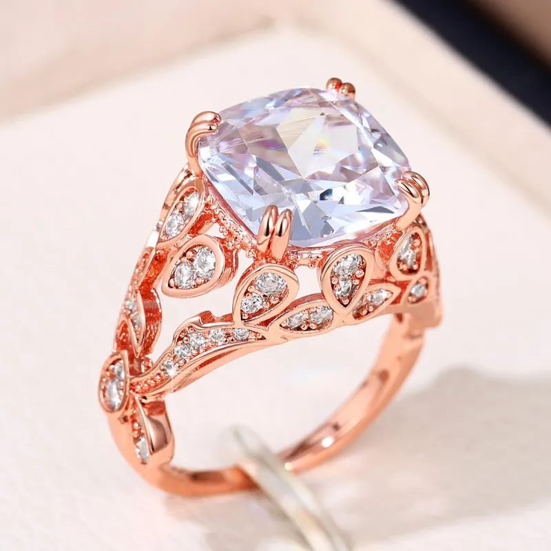 Huitan Creative Hollow Design Gorgeous Cubic Zirconia Rings for Women 2025 new Rose Gold Color/Sier Color Wedding Party Trendy Jewelry