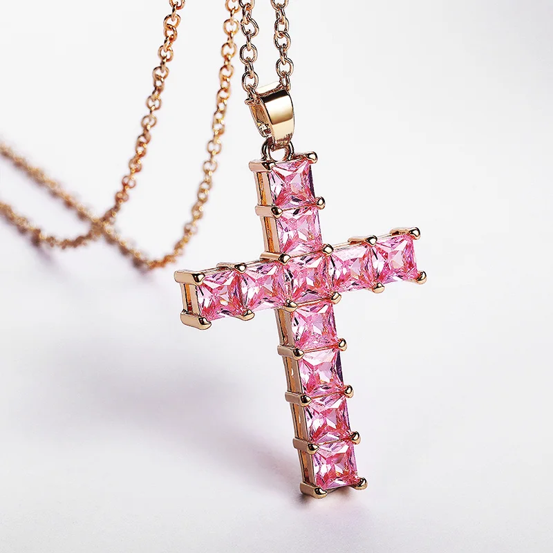 Huitan Hot new Sale Female Cross Necklace Inlaid White/Pink Cubic 2025 Zirconia Fashionable Versatile Women Necklace for Party Jewelry