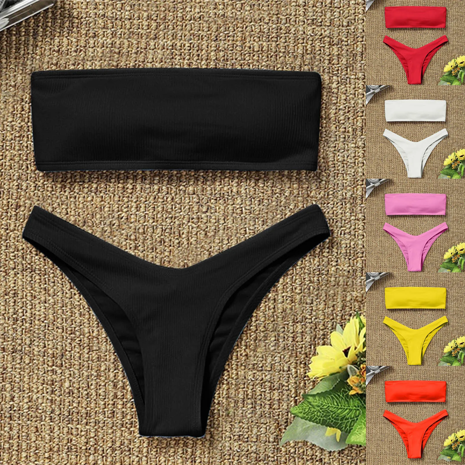 Sexy Bikini Swimwear Women Swimsuit 2023 Solid Brazilian Bikini new Set Tube Top Padded Bathing Suit Female Summer 2025 Beach Wear
