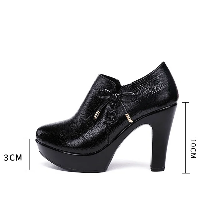 Small Size 32-43 Quality Decent Soft Leather Shoes Women's Platform Pumps for Office Work new 2024 Block High Heels 2025 Shoes with Fur