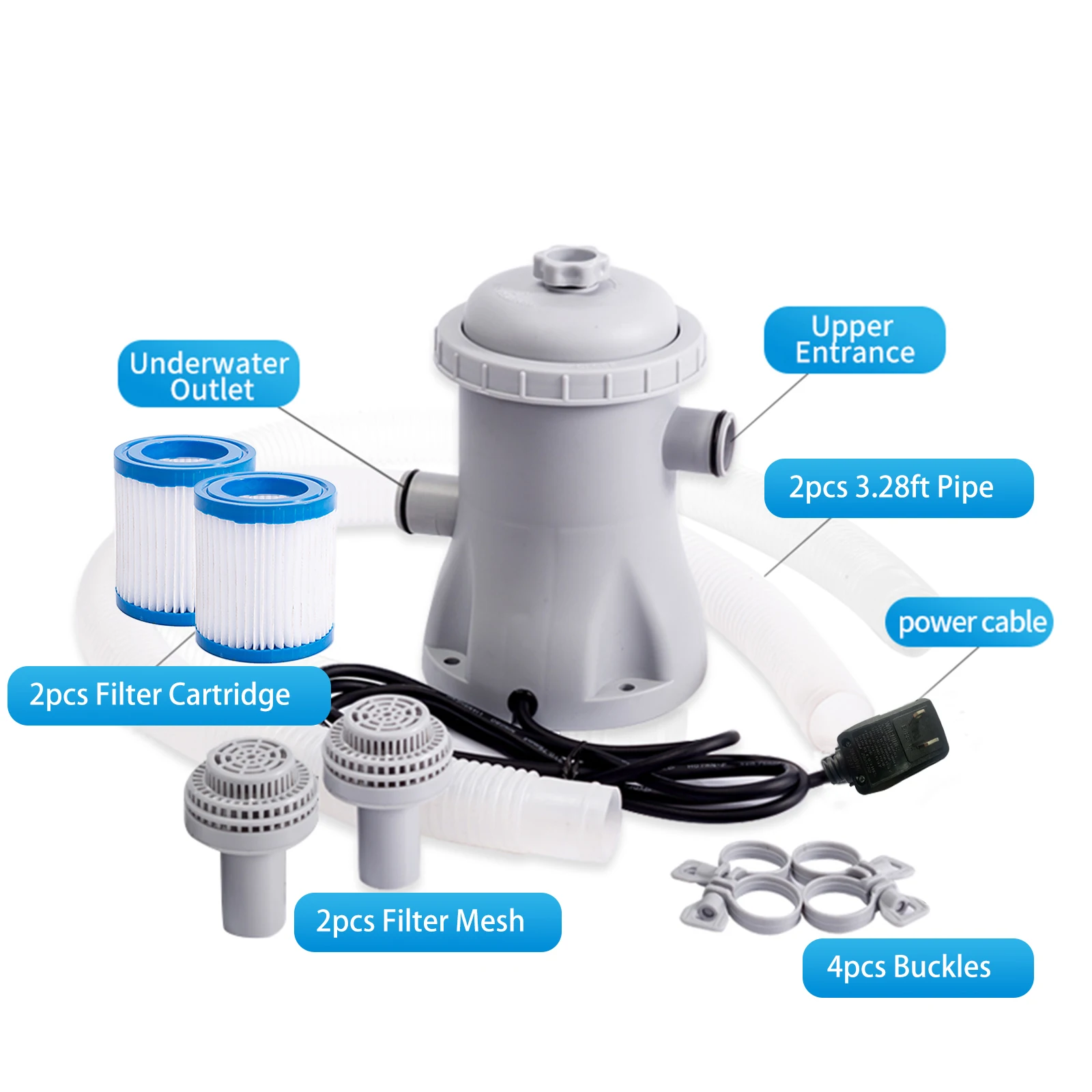 Pool Filter Pump 330 GPH Paddling Pool Electric Water Pump With 2 Filter Cartridge Pool Pump Above Ground Small Pool Filter Pump