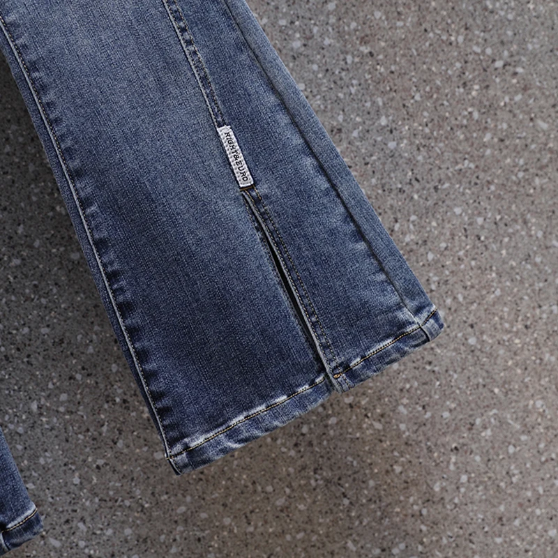 2025 Patchwork Split Flare Jeans Woman High Waist Stretch Plus new Size Patches Ankle Length Boot-Cut Denim Pants Female Pantalones Mujer