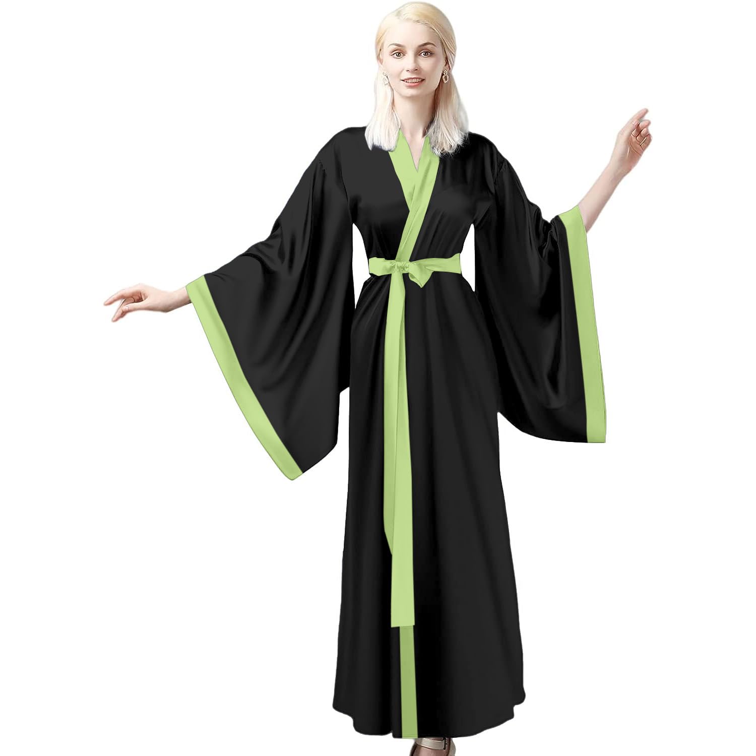Grace Elastic Silk Like Satin Bath Robe For Women Golden Side Split Strap High Quality Nightgown Dress Plus Size Same As The Picture