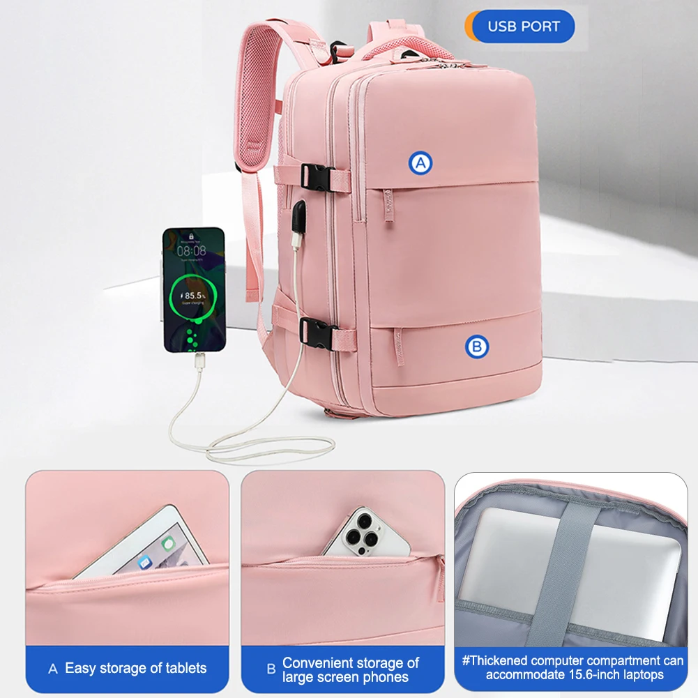 Women Travel Backpack Waterproof USB Charging Port Backpack Laptop School Bags Anti-Theft Stylish Casual Daypack Luggage Strap
