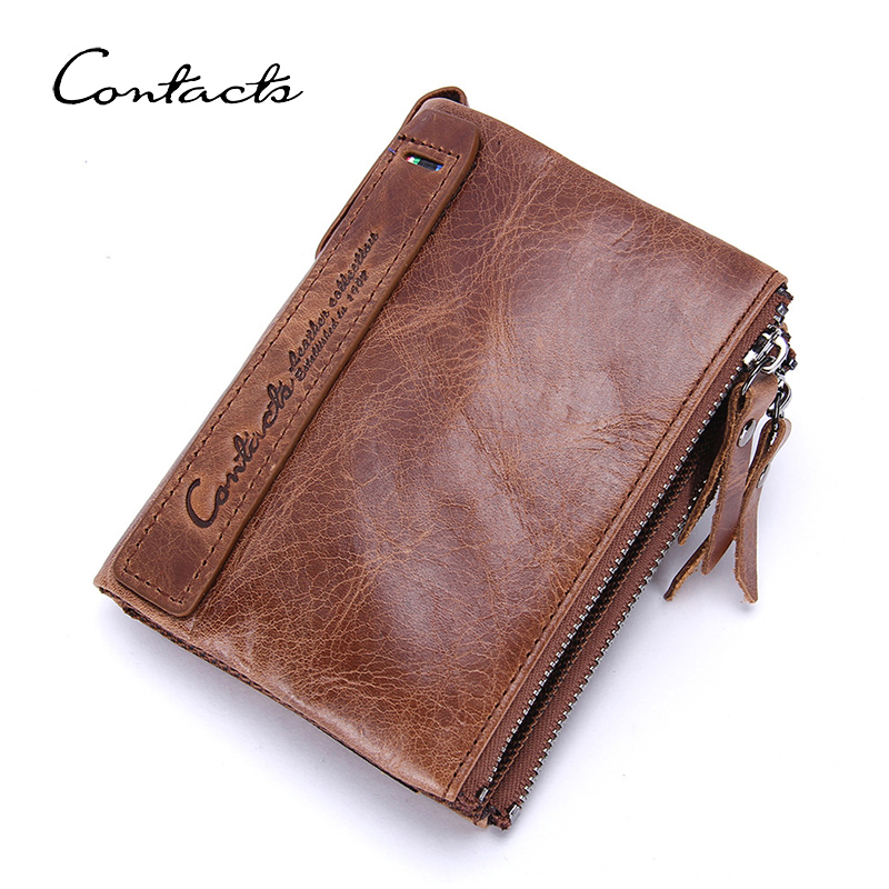 CONTACT'S Genuine Leather Wallets for Men Card Holder Zip Coin Purses Luxury Designer Casual Men Wallet Money Clip Men's Wallets