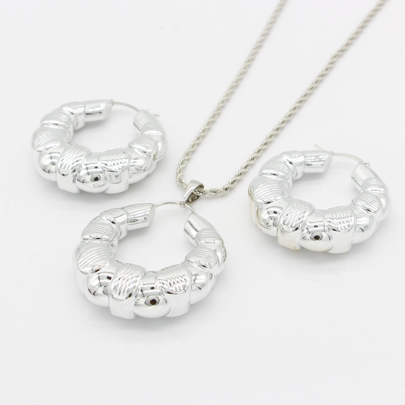 Adixyn Luxury Jewelry Set for Women Pendant Earring Necklace Set Shiny Silver Color Africa Wedding Sets Habesha N080716