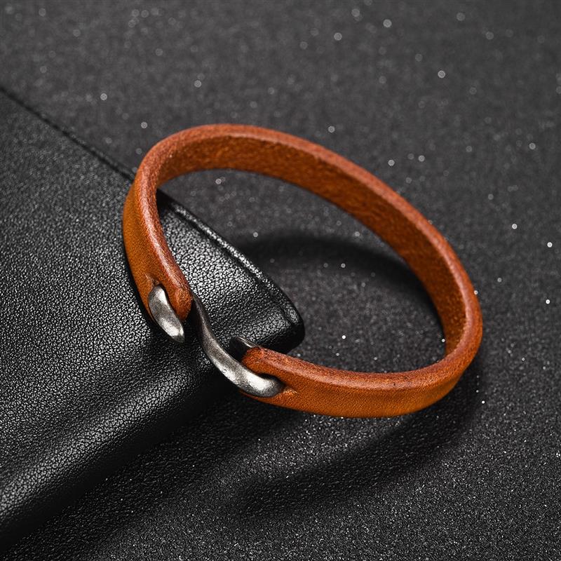Men Bracelet Genuine Leather Bangle Retro Black new 2025 Brown Orange Color Cuff Bracelet Classic Hooks Wristband Men Women Jewelry Gifts