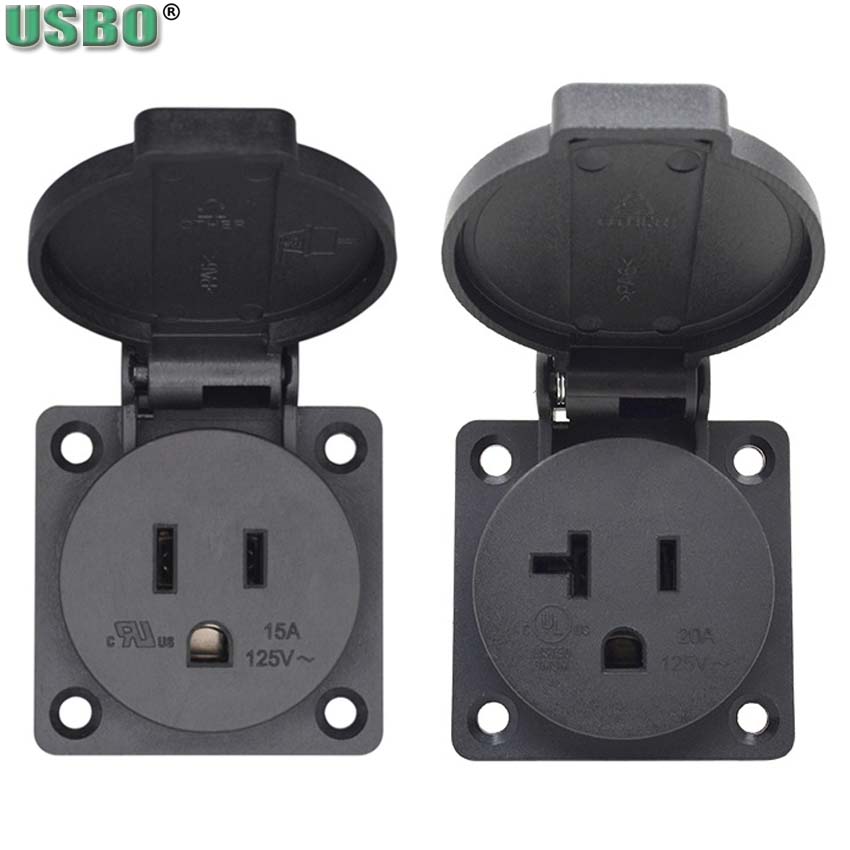 Universal 15A 20A America Outdoor Waterproof Industry Power Outlet L5-15R L5-20R US Wiring Receptacle Socket Black IP44 125V