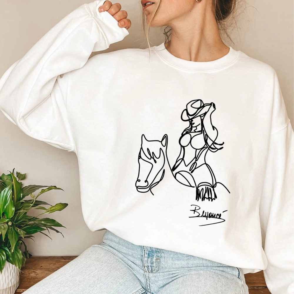 Retro Beyonce Renaissance World Tour Crewneck Sweatshirt Beyonce 2023 Tshirts Aesthetic Gorgeous Line Art Cowgirl Riding Tops