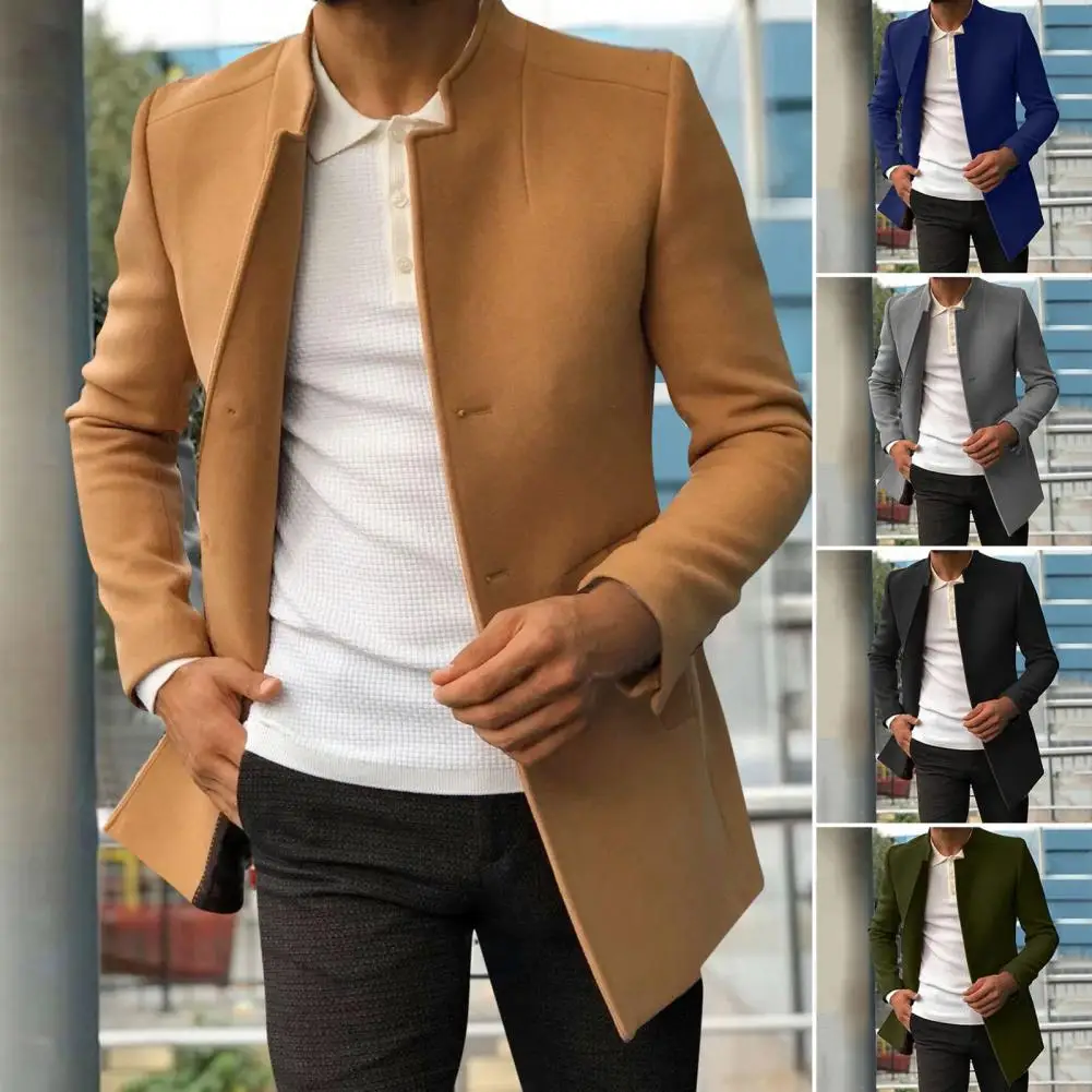Trendy Men Suit Coat 2025 Formal Men Woolen Coat Long Sleeves new Keep Warm Slimming Buttons Woolen Jacket