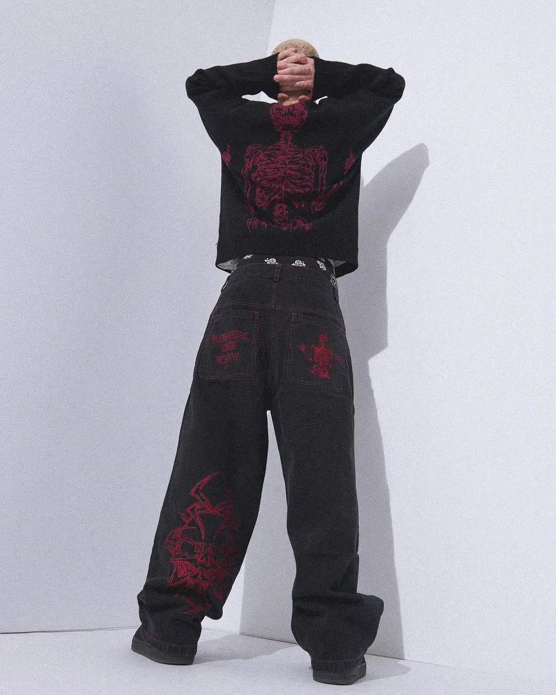 HCW Jeans Y2k Hip Hop Retro Skull Embroidered Loose Jeans Womens 2023 New Straight Casual Loose Wide Leg Trousers Street Wear