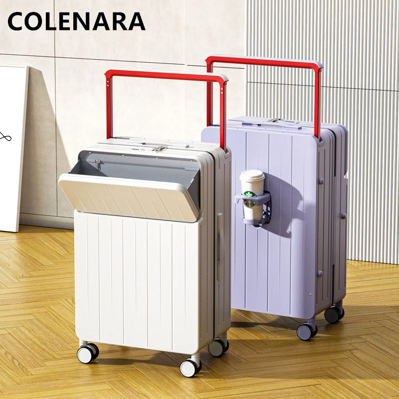 COLENARA 20"22"24"26 Inch The New Luggage Multifunctional Front Open Trolley Case Men's Boarding Box Large Capacity Suitcase