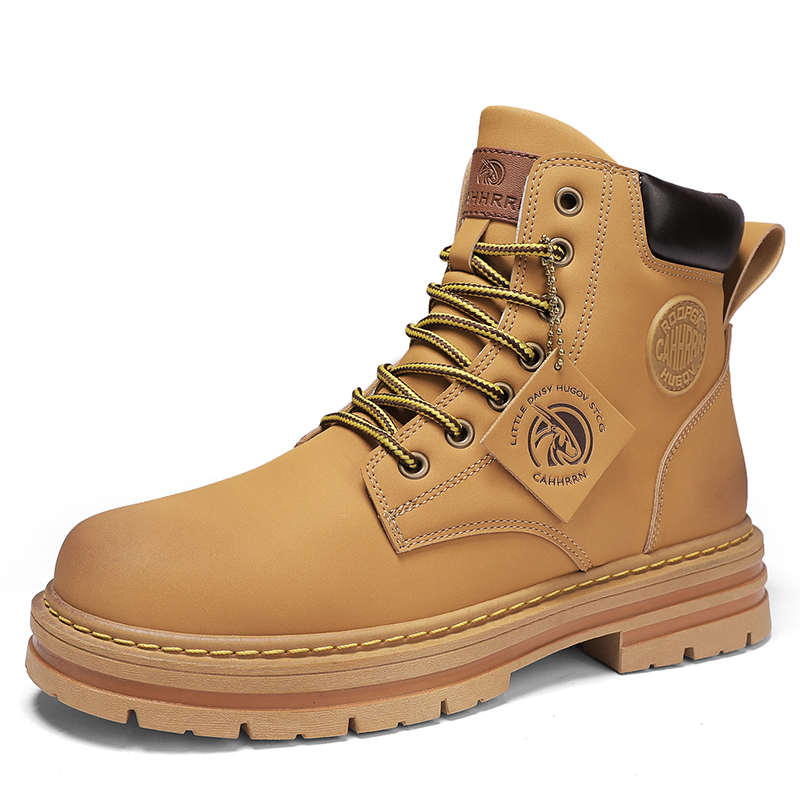 Yellow Men's New Autumn Leather hot High Top Ankle Boots - Classic Fashion Durable Waterproof Soft Sole Anti-Slip