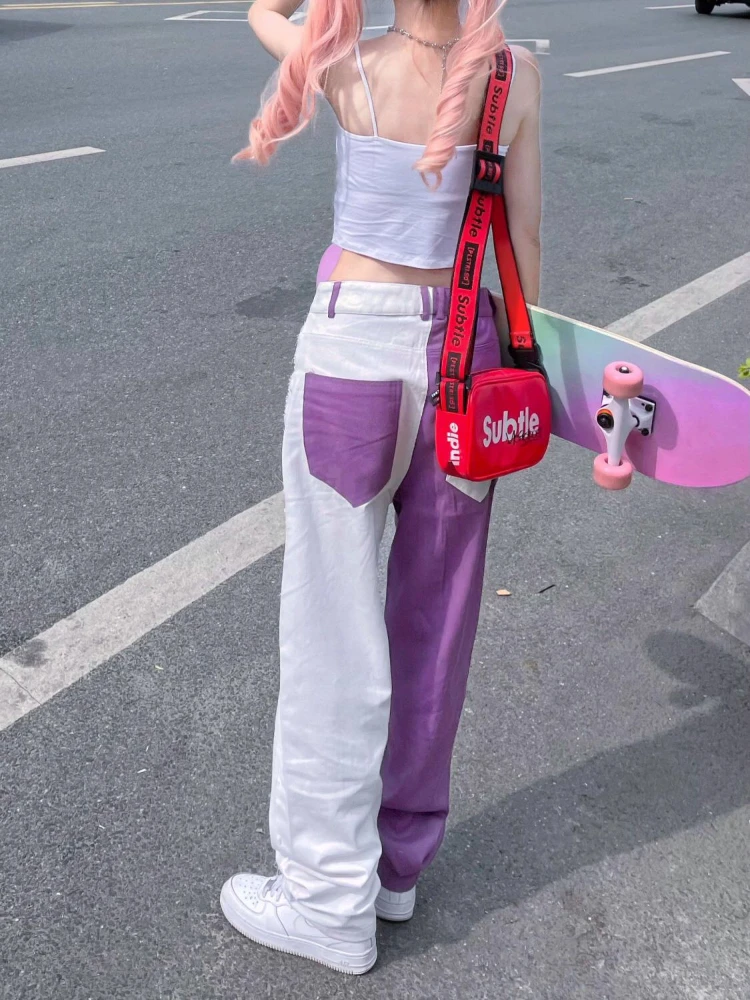 ADAgirl Y2k Baggy Jeans Women Hip Hop Streetwear Vintage High Waist Straight Purple Denim Trousers Harajuku Wide Leg Pants Mujer