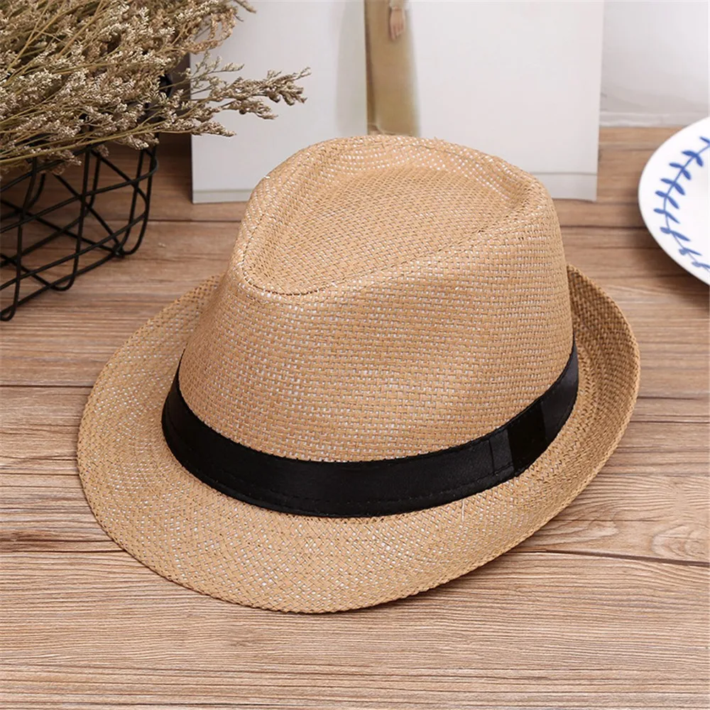 Children Kids new 2023 Summer Beach Straw Hat Jazz 2025 Panama Trilby Fedora Hat Gangster Cap Outdoor Breathable Hats Girls Boys Sunhat