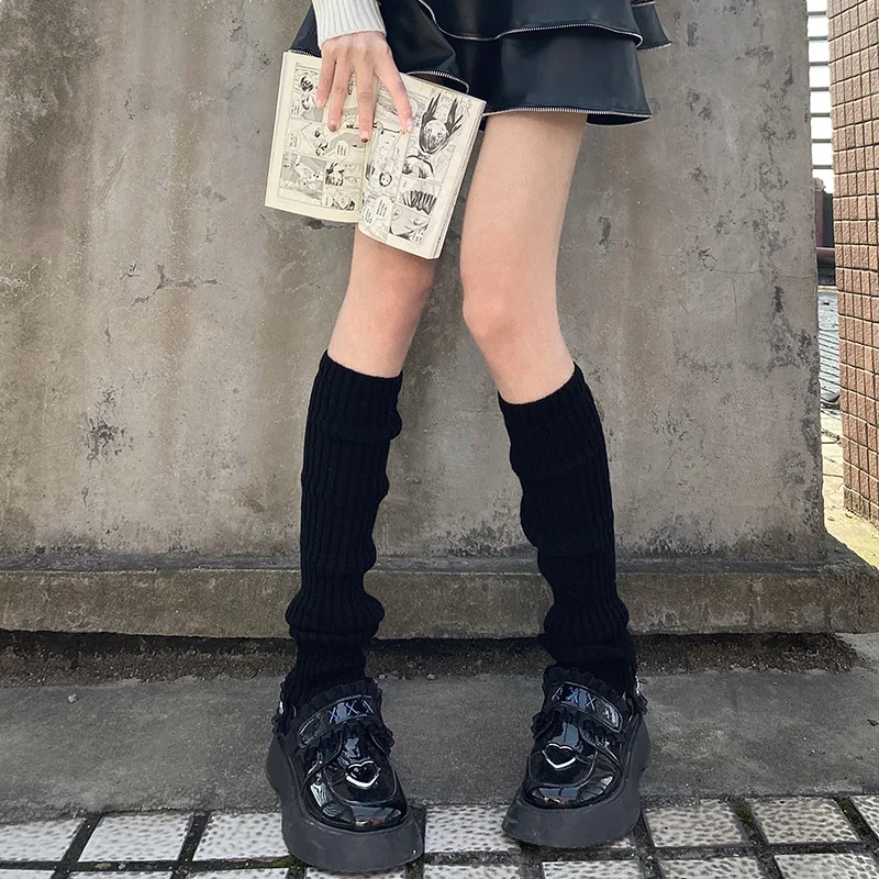 Winter Leg Warmers Black Goth Gyaru Y2k new Accessories Gothic Lolita Knit 2025 Socks Women Dancing Cute Legs Warmers