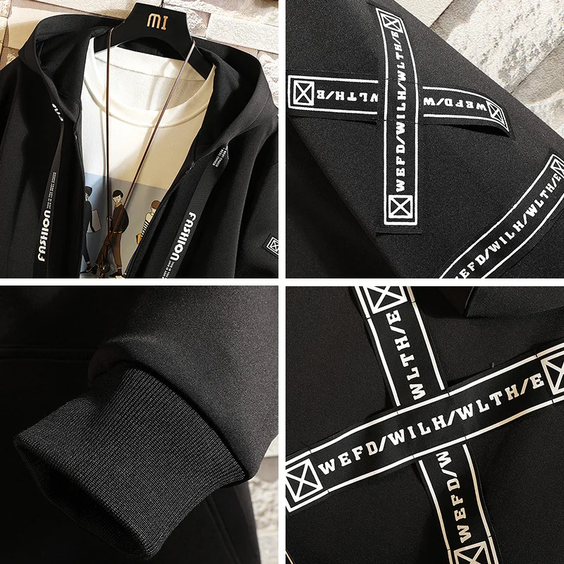 Men Streetwear Black Jackets And Coats 2025 new Hip Hop Haruku Hooded Men's Windbreaker Overcoat Mens Clothing