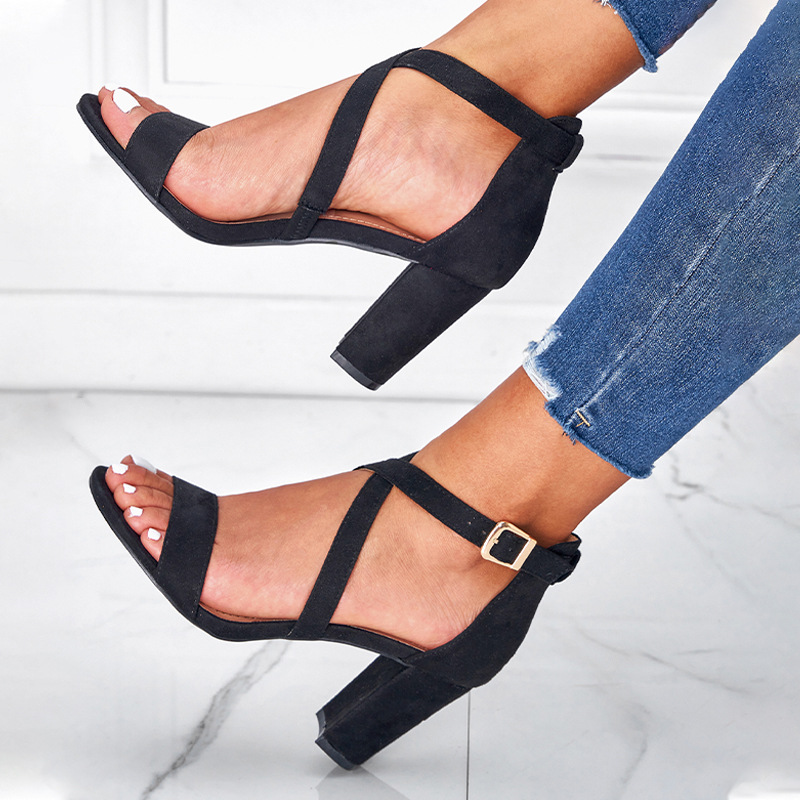 Summer cross strap strap sandals women heels back bag thick heel sandals women's shoes ddmythur