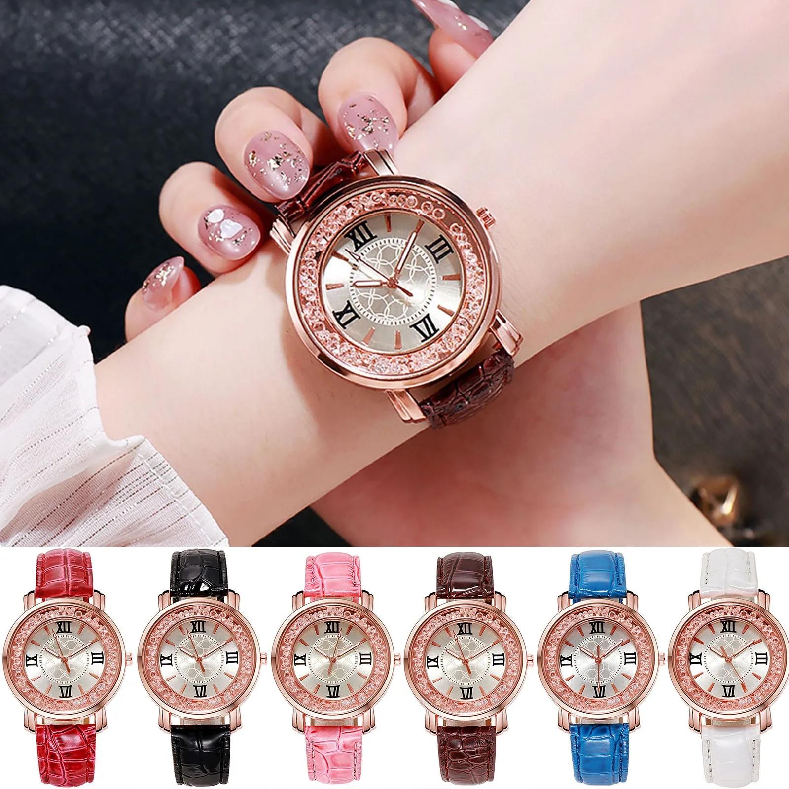 Women Watch Dial Bracelet Watches Set Ladies Leather Band Quartz Wristwatch Women Female Clock Relogio Mujer Hot Montre Femme
