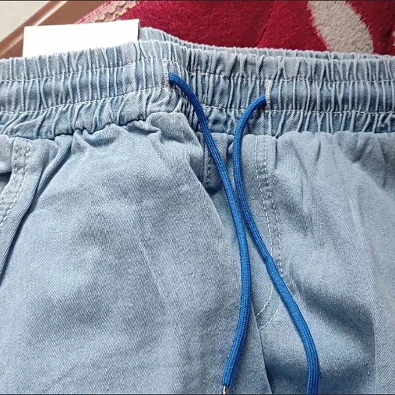 Light 2025 Blue Thin High Waist Harem Pants Spring Summer new Drawstring Loose Ankle-length Denim Trousers Simple Streetwear Women Pants