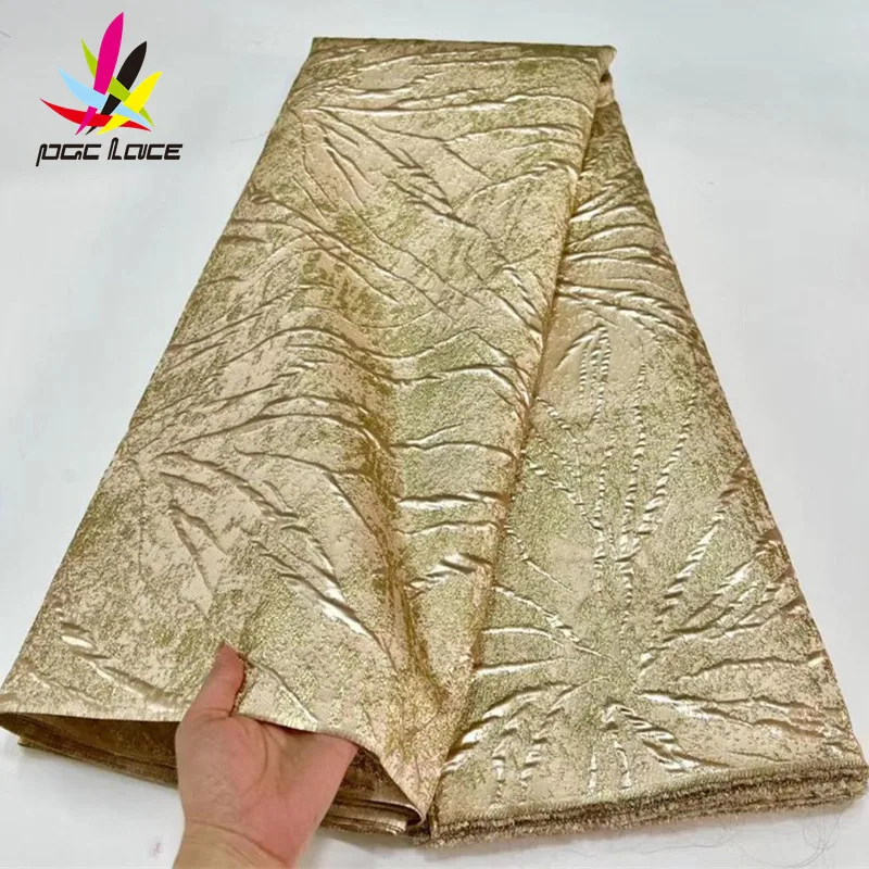 PGC 2023 new High Quality Nigerian Flower Floral Damask Tissu Fabrics 2025 For Wedding Gold African Brocade Jacquard Lace Fabric LY2540