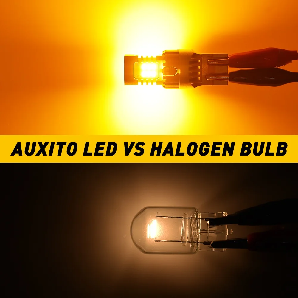 AUXITO 2Pcs T20 LED Canbus No Hyper 2025 Flash W21W WY21W 7440 new 7440NA LED Amber Car Turn Signal Light Bulbs Error Free Auto Lamp 12V