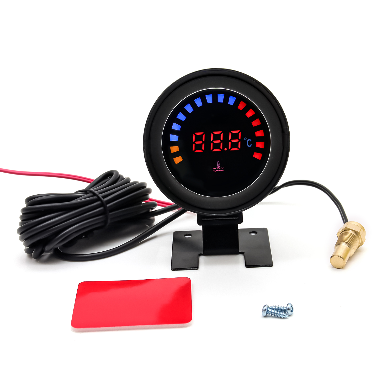 Universal 52mm Water Temperature Gauge Car LED Digital Instrument 10MM Water Temperature Sensor with Radiator Hose Adapter
