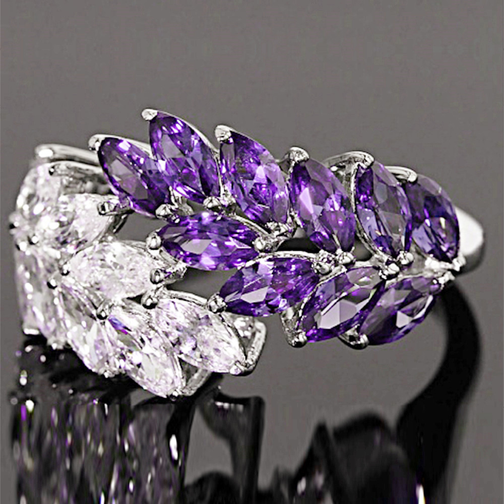Luxury Jewelry for Women Amethyst Leaf Rings for Women Bridal Wedding Engagement Ring Valentines Day Gift Jewelry Anillos Mujer