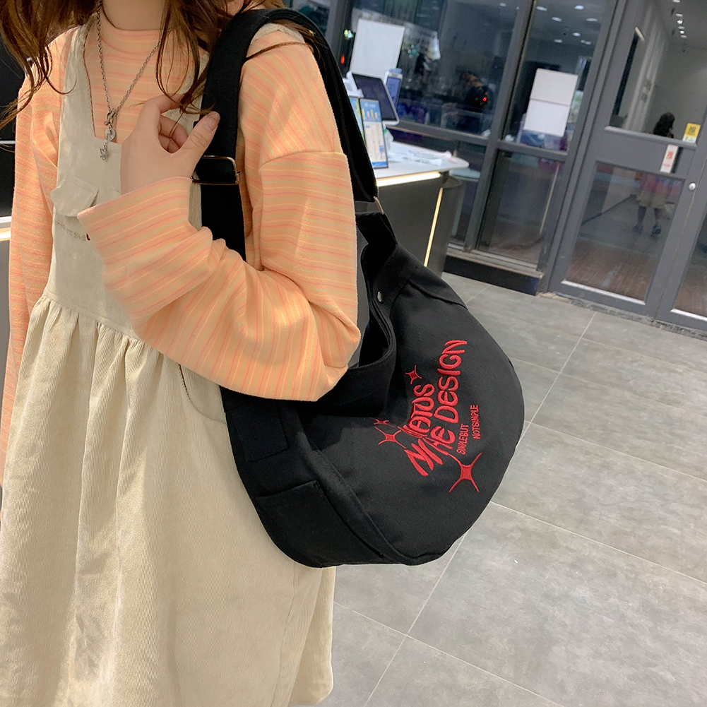 Fashion Canvas Messenger Bag Large Capacity Shoulder Tote Bag Letters Y2K Handbags Soft Casual Simple Crossbody Bags Female Bags