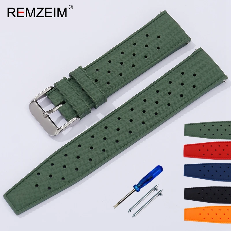 Silicone Breathable Watchband Waterproof Sport Replacement Watch Accessories Quick Release Wrist Straps 18mm 20mm 22mm