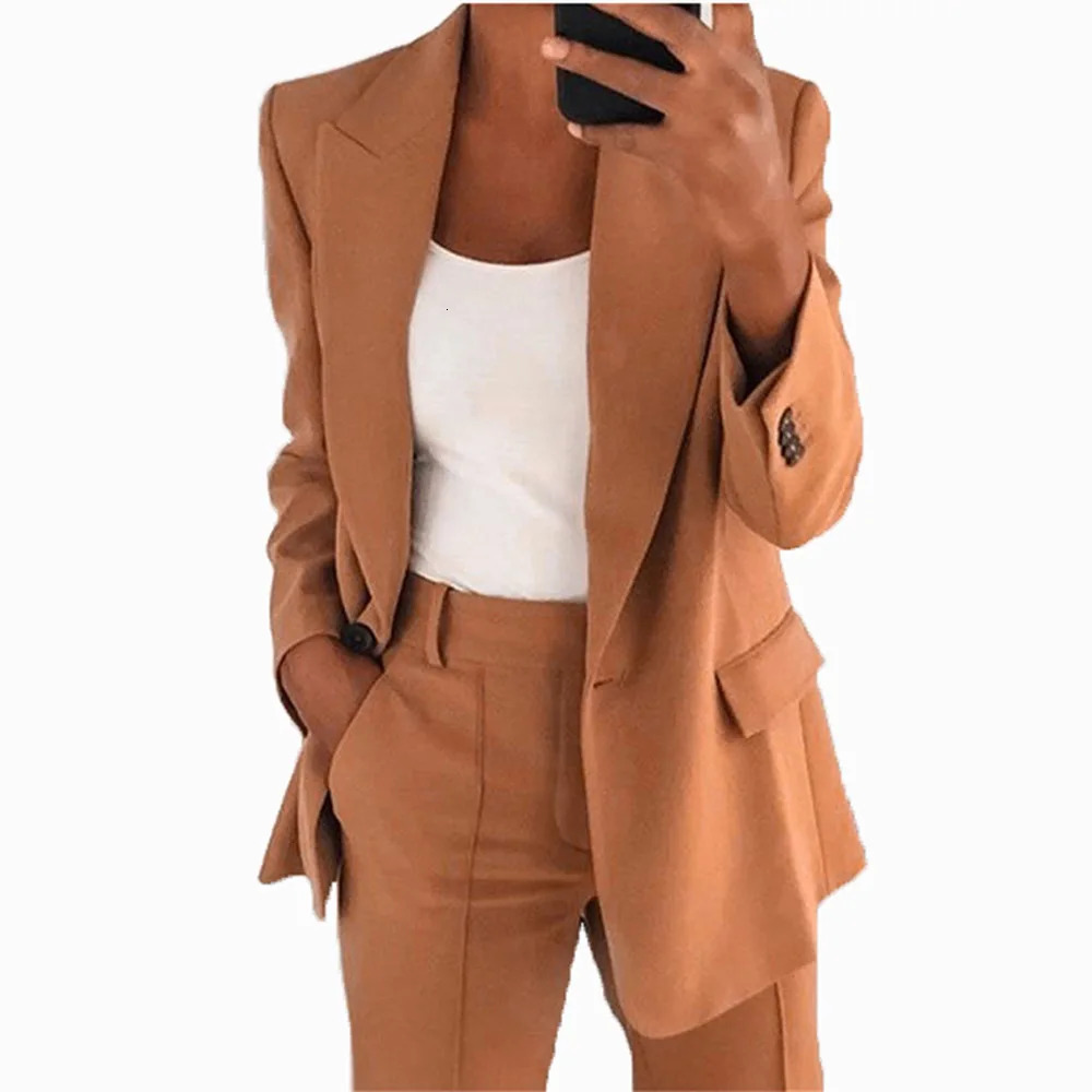 Suit Jacket Women Blazer Two Piece Set Clothse Solid Office Lady Clothing Long Sleeves Overcoat Autumn Winter Temperament Outfit 240329