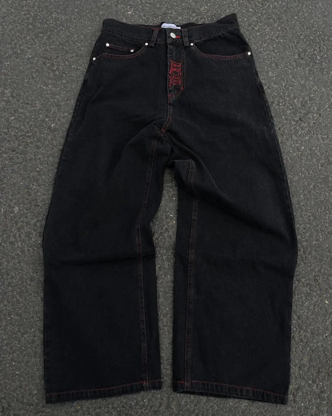 HCW Jeans Y2k Hip Hop Retro Skull Embroidered Loose Jeans Womens 2023 New Straight Casual Loose Wide Leg Trousers Street Wear