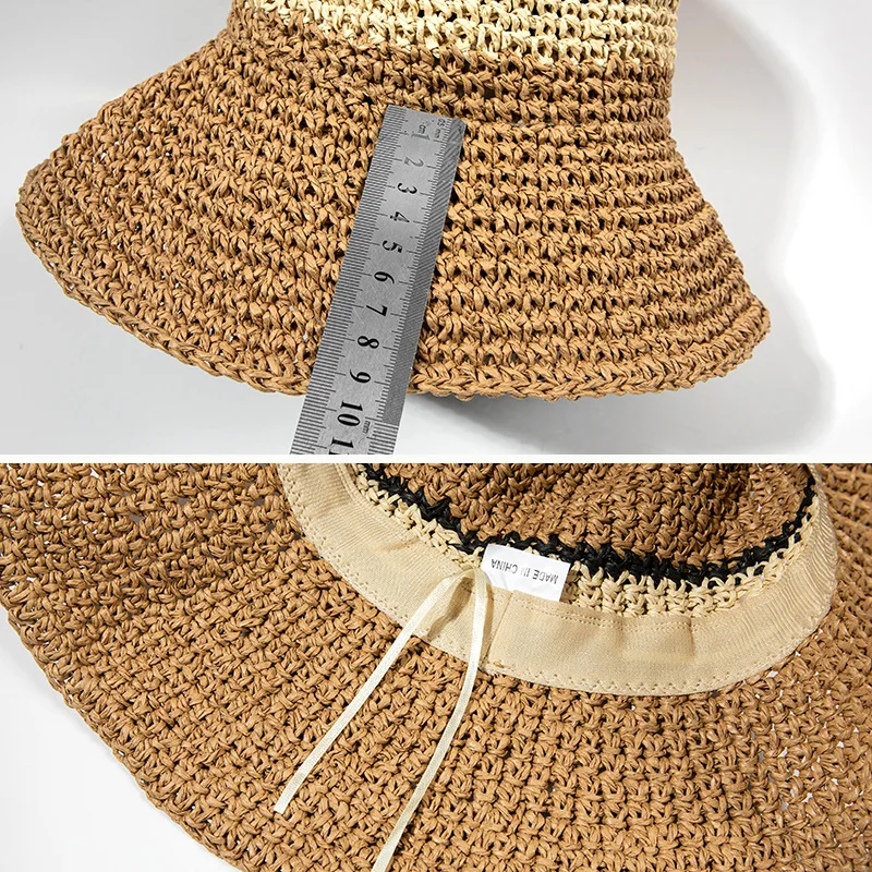 Beach Hat Women's Summer Panama Straw Bags Summer 2022 Straw or Wicker Cap Bucket Hat Sun Hats Stripe Sun Visor